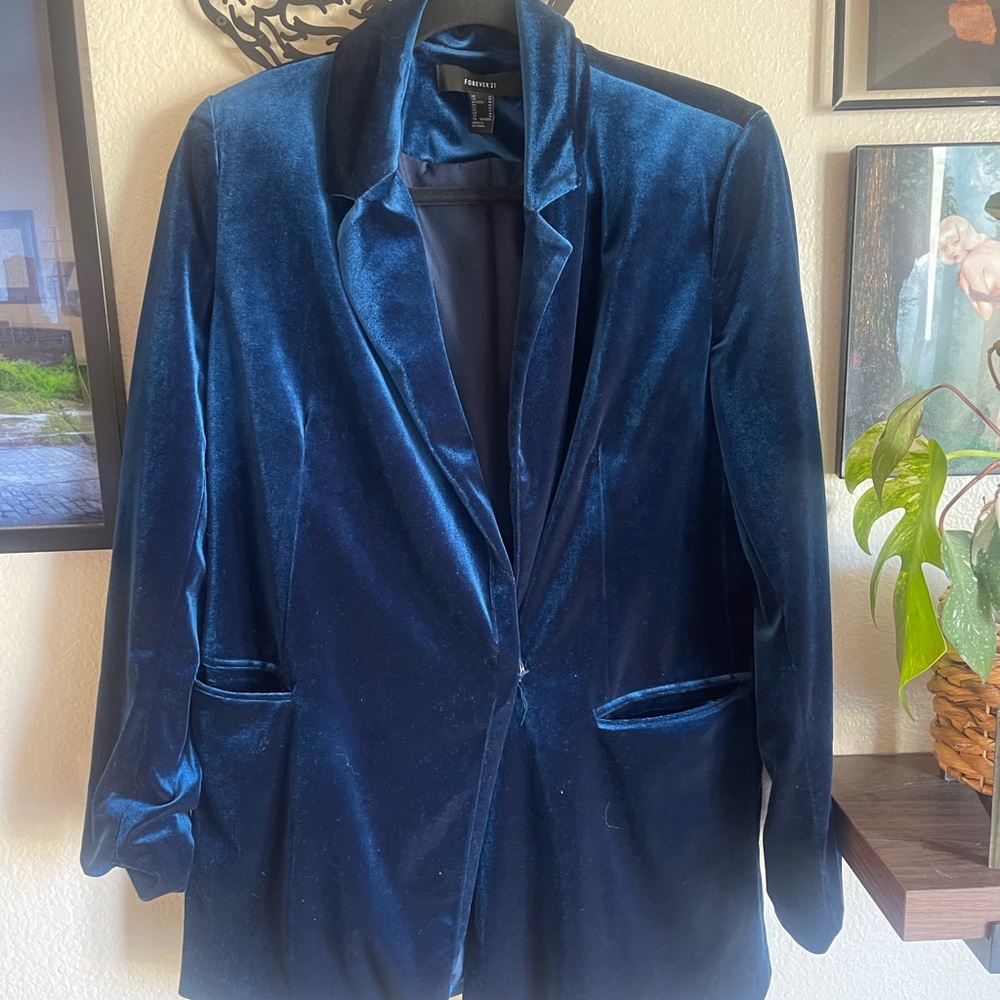 Forever 21 Deep Blue Velvet Blazer